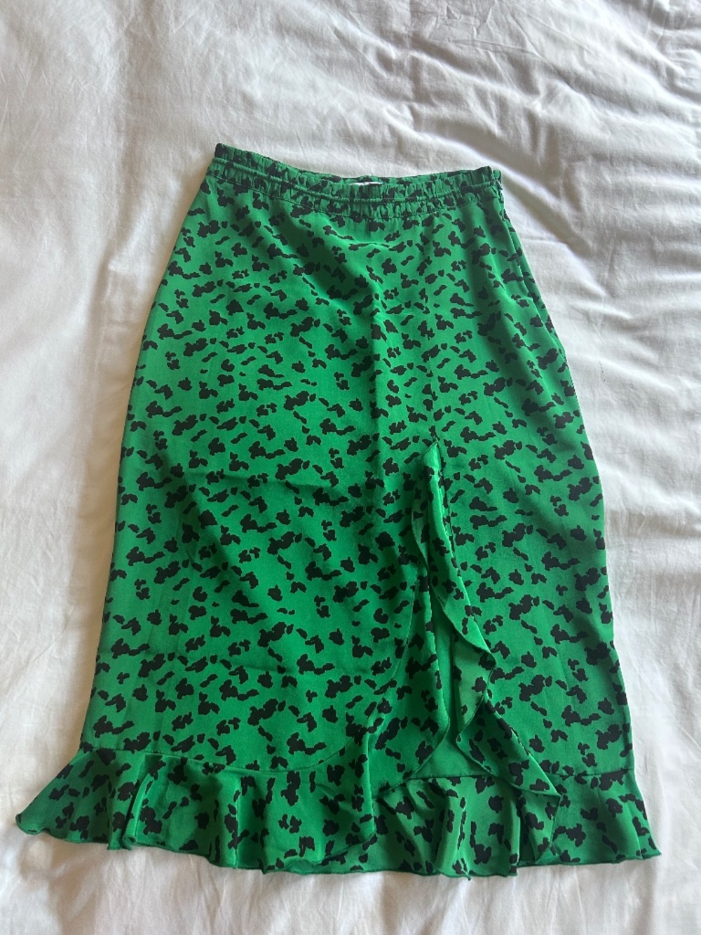 Tanya Taylor midi ruffle skirt - green leopard animal